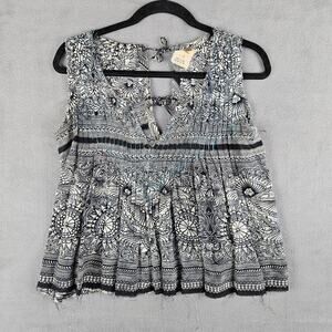 Free People Myna Top Boho Print Sleeveless Open Back Size XS